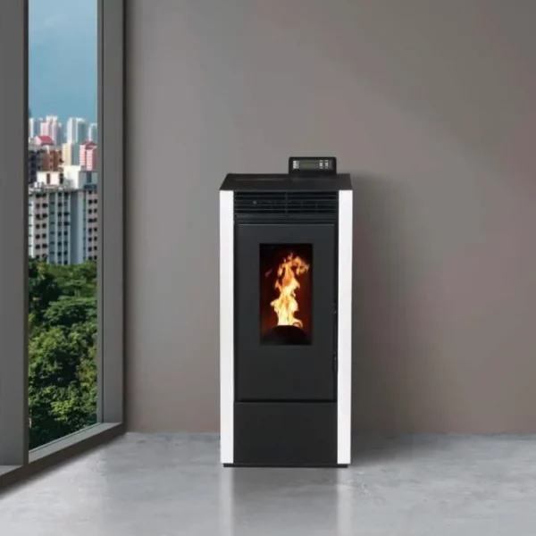 Pack Pelletkachel MARINA 14KW Luchtdicht + Ventilatiekit - Wit