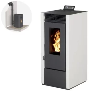 Pack Pelletkachel MARINA 14KW Luchtdicht + Ventilatiekit - Wit