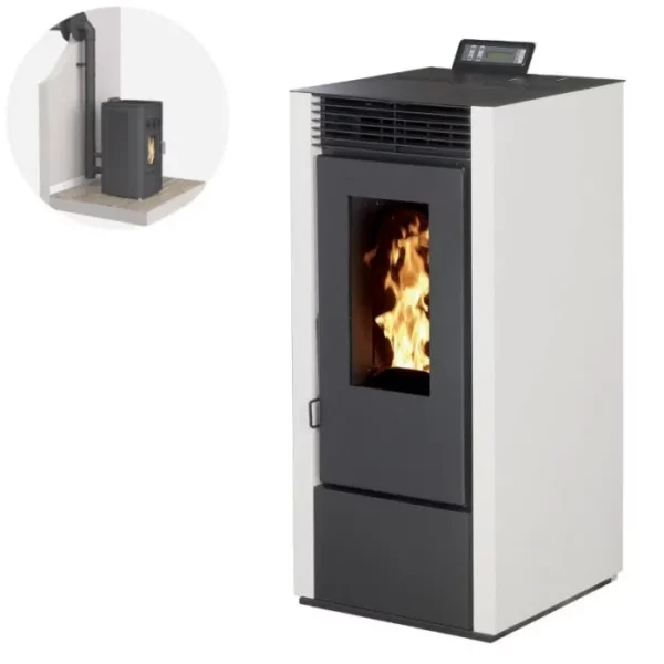 Pack Pelletkachel MARINA 14KW Luchtdicht + Ventilatiekit - Wit