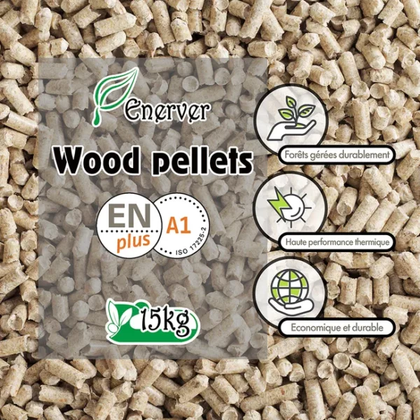 WOOD PELLETS - Houtpellets zak 15 KG - X80 zakken - 1200KG - ENERVER
